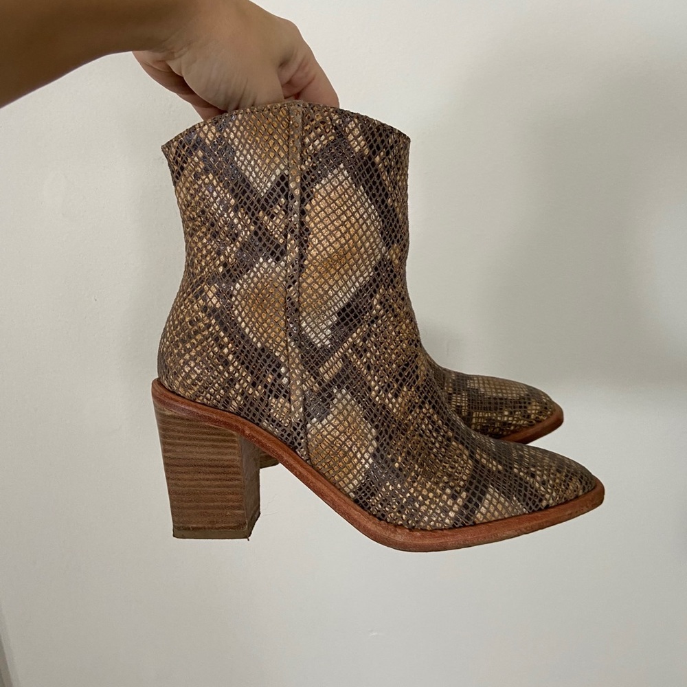 Free People Brown Snake Print Ankle Boots